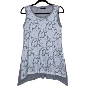 Nally & Millie Floral Lace Overlay Asymmetrical Hem Sleeveless Blouse Tunic Top